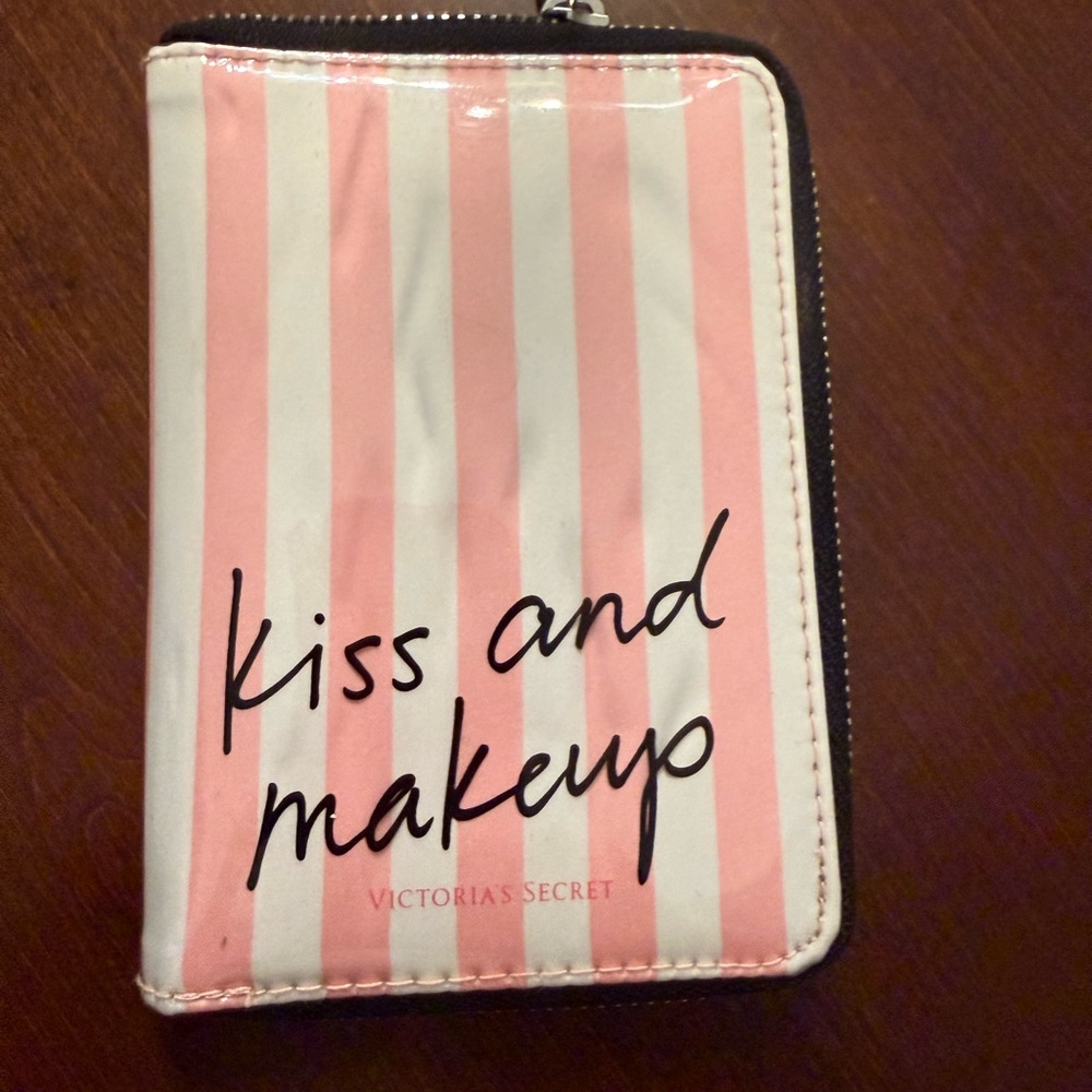 Victoria's Secret iconic Pink and White Striped zippered makeup brush holder